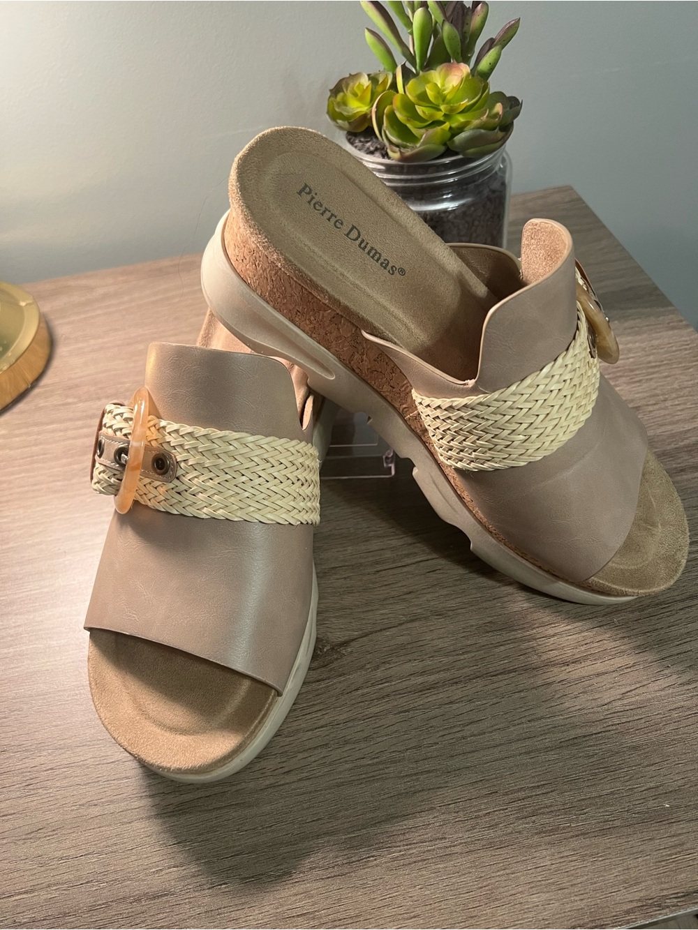 Pierre Dumas Neutral Taupe Braided-Band Slide Mules